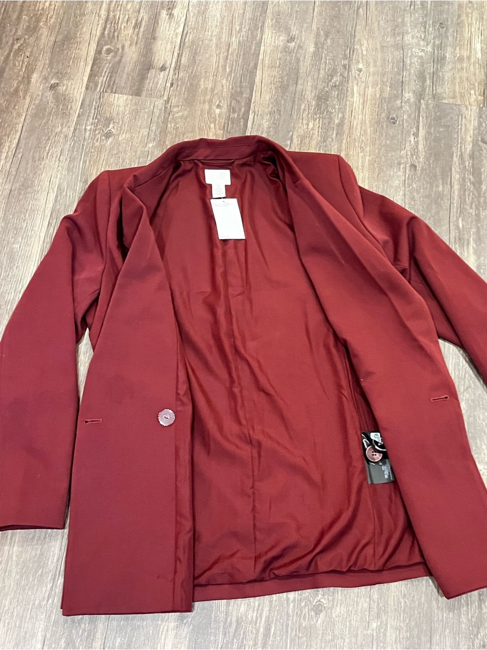 H&M Burgundy Double Breasted Blazer Women’s Small NWT Tailored Jacket - Picture 6 of 7